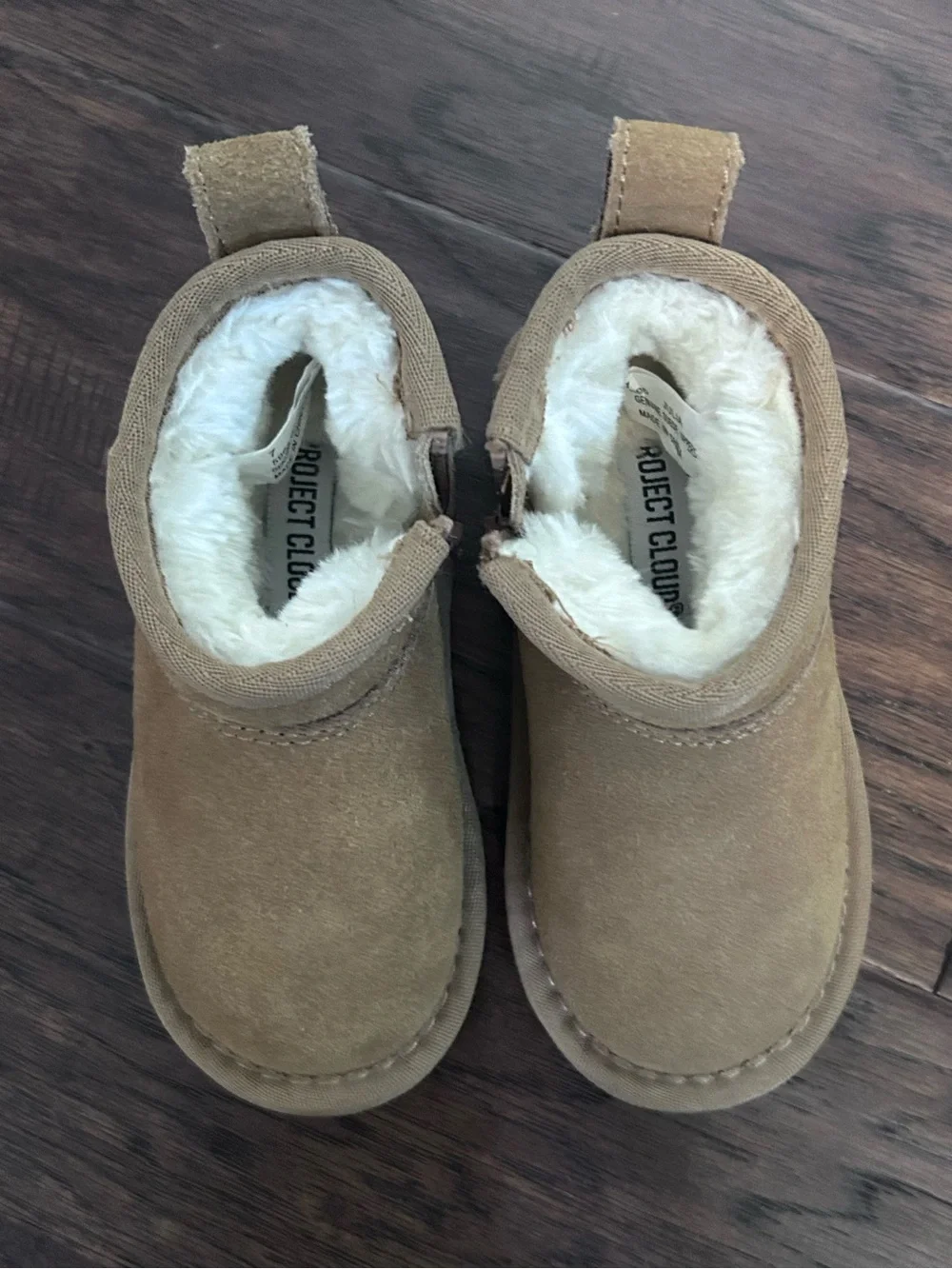 PROJECT CLOUD Kids Suede Fleece-Lined Ankle Boots - Tan